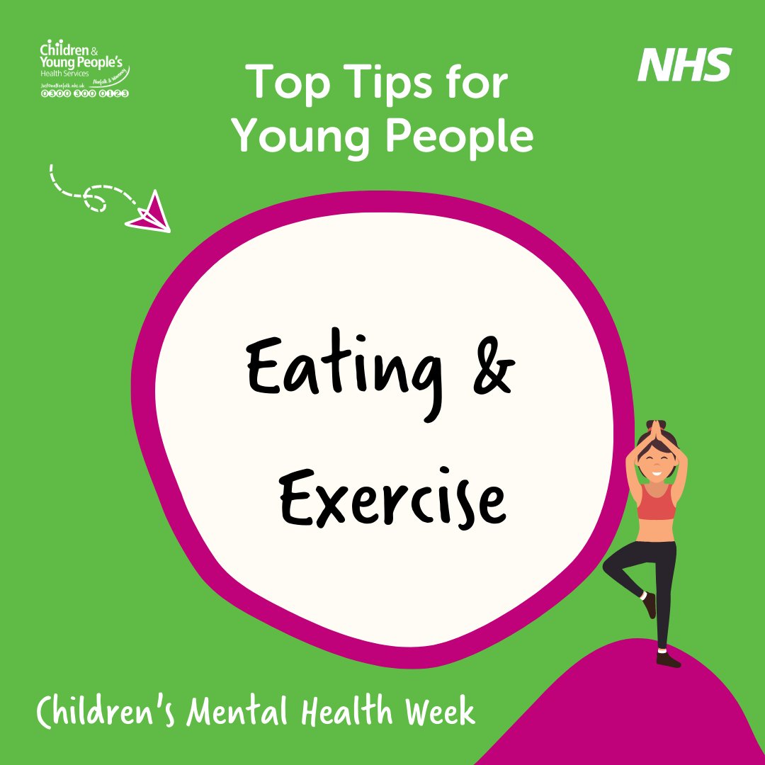 Eating well and getting exercise are habits that can help keep you well.

See more tips on healthy eating and exercise on the Just One Norfolk website:
justonenorfolk.nhs.uk/emotional-heal…

#ChildrensMentalHealthWeek #HealthyEating #EmotionalHealth