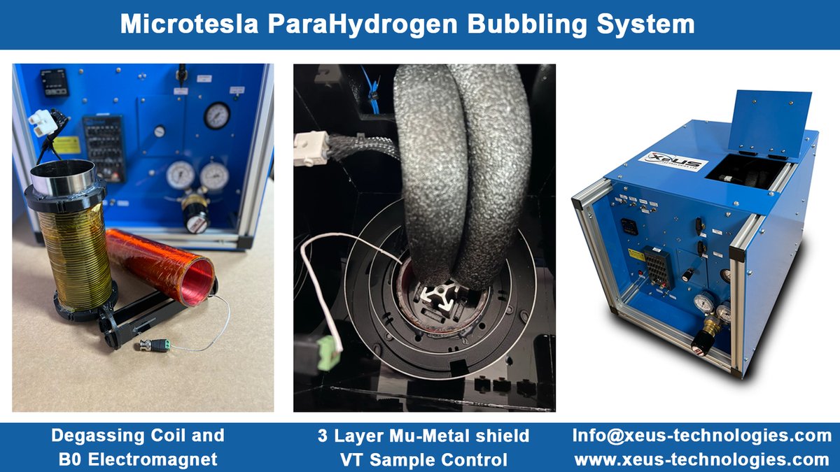Our device includes several key components allowing the delivery of parahydrogen gas in the form of bubbles to a to-be-hyperpolarized solution placed inside a 5-mm NMR tube.
More info: xeus-technologies.com/microteslabubb…