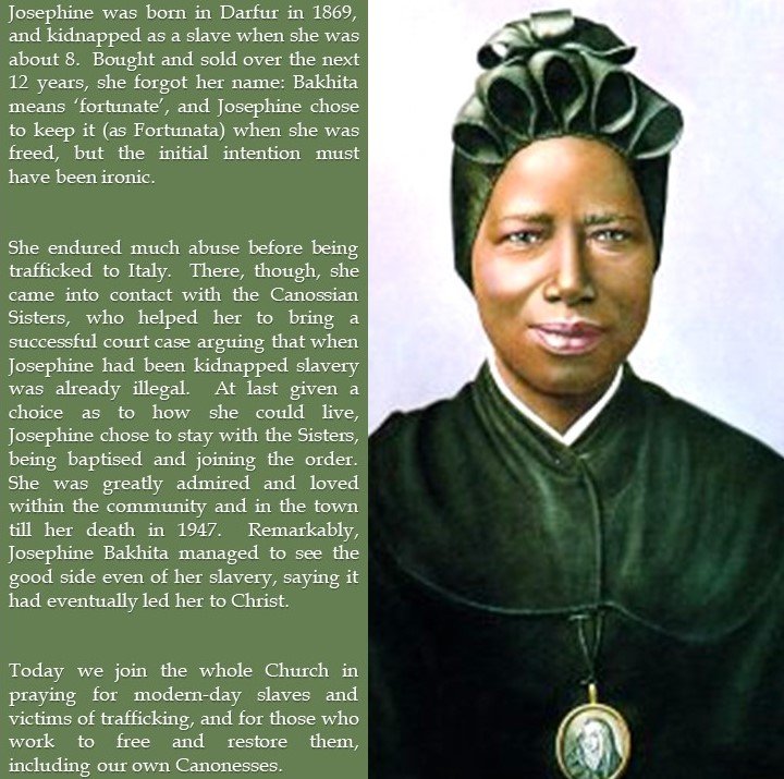 ThoughtsforWeek's tweet photo. Today is The Day of Prayer for Victims of Trafficking. Jenny evoked Psalm 118:5-6 ('I called to the Lord in my distress: he answered me and set me free') in remembering Saint Bakhita - after whom one of our Vertical Houses is now named.

#bakhita  #PrayAgainstTrafficking https://t.co/2M1qrKKvXN