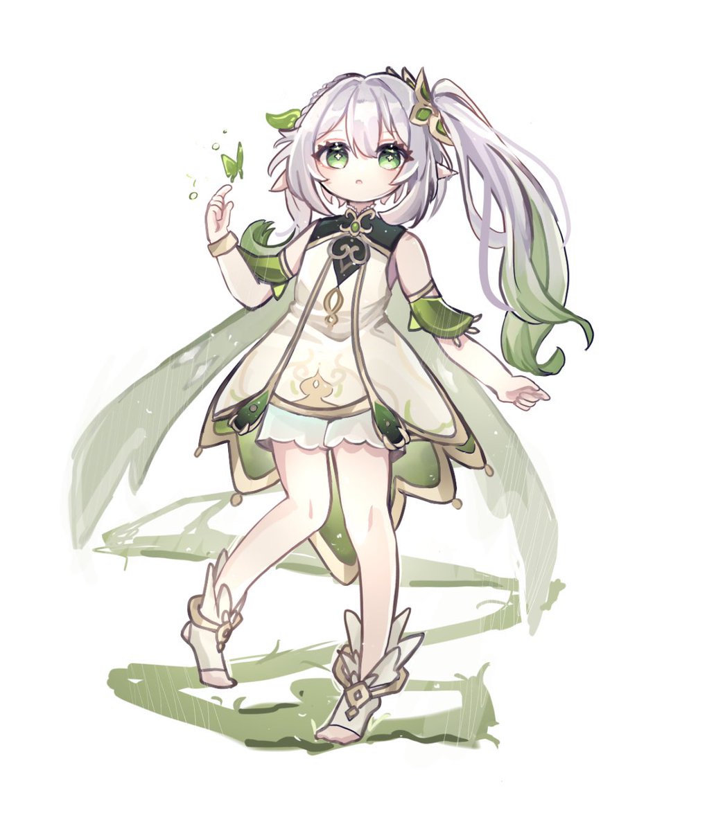 nahida (genshin impact) 1girl green eyes solo side ponytail pointy ears dress white dress  illustration images