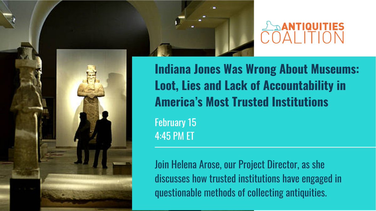 CombatLooting's tweet photo. Mark your calendar 📅 Next Wednesday, @helena_arose our Project Director, will be speaking at @StMarysMD discussing how Indiana Jones got it wrong.

Check out the details ➡️ https://t.co/pxrsh6GTnn https://t.co/cliT42gB2L