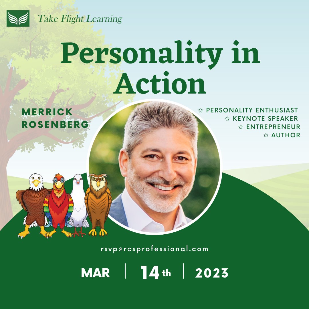 RCSProServices's tweet image. Please join us to learn from Merrick Rosenberg, author &amp;amp; CEO of Take Flight Learning, to show you how you can unlock the power of your personality to build stronger relationships and drive results!
🍎 RSVP today: hubs.li/Q01BGD9Y0

#rcspro #rcsevents #takeflightlearning