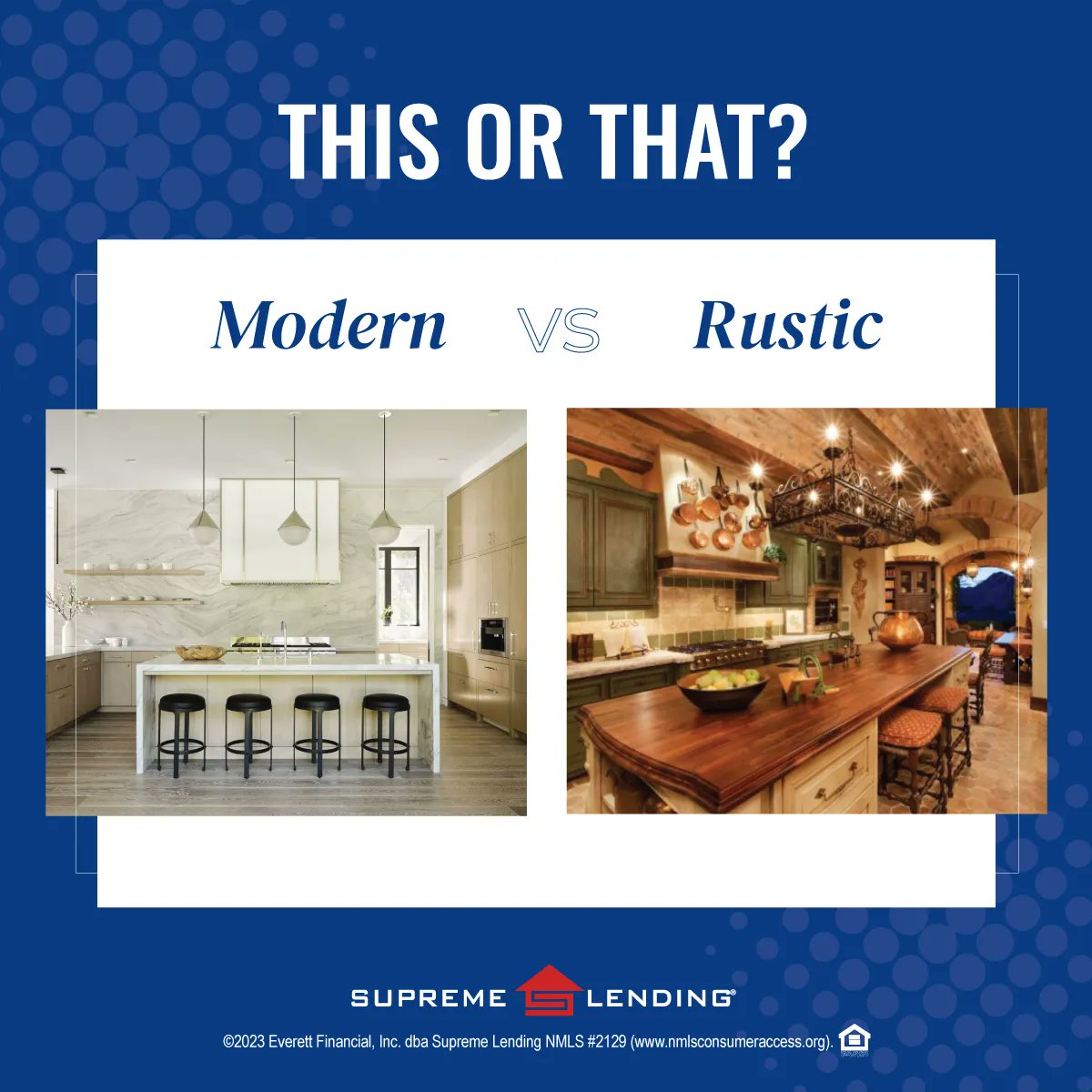 THIS OR THAT? Whether you’re purchasing a new home, remodeling, or simply day dreaming of your future kitchen, what is your style? Whatever your preference, it could be in reach with a renovation loan or cash-out refinance to make your ideal kitchen a reality.