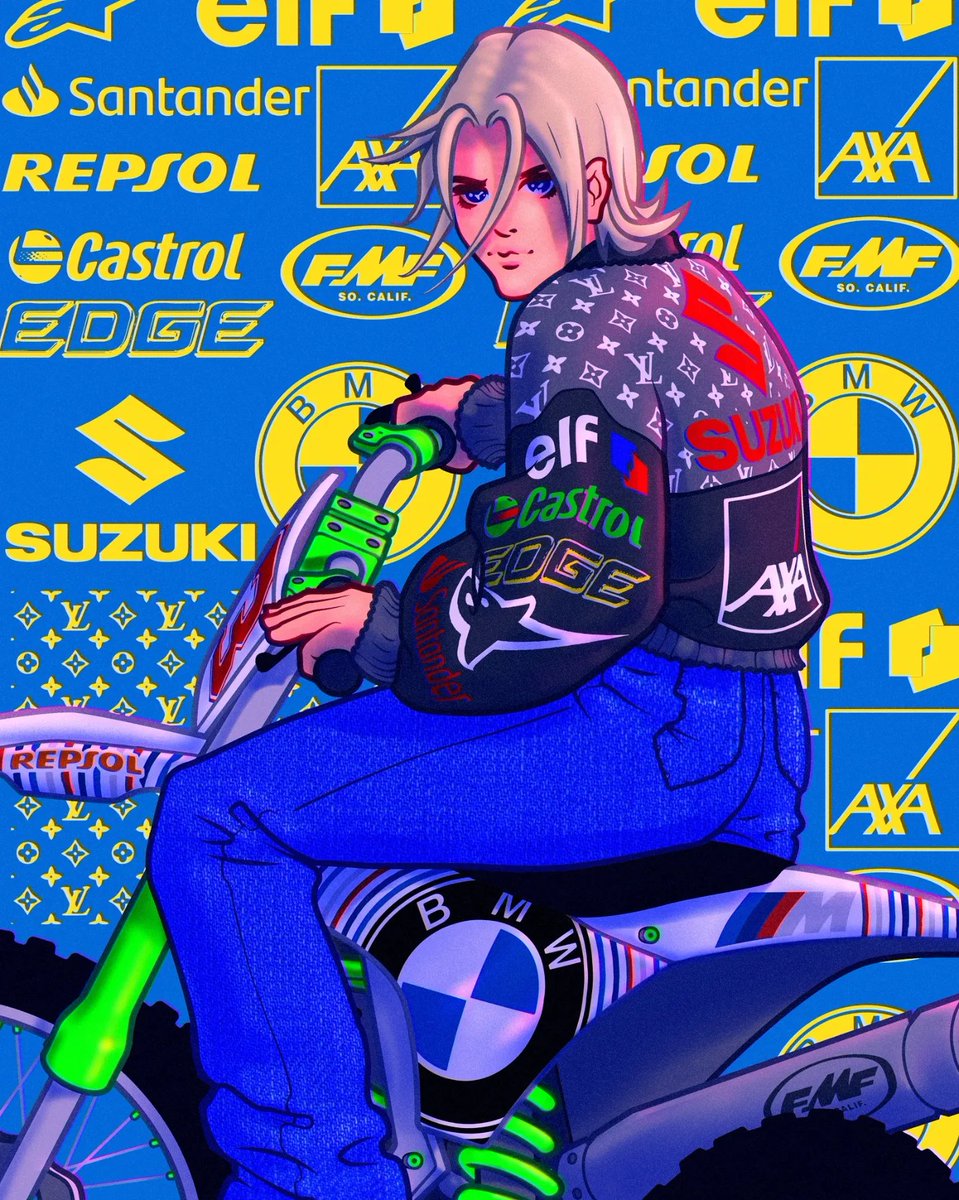 Joseph_P_Kelly's tweet photo. Recent digital art, androgynous scrambler bike racer (maybe looks a bit like cloud strife in alternative outfit) https://t.co/JvbL9MJopi