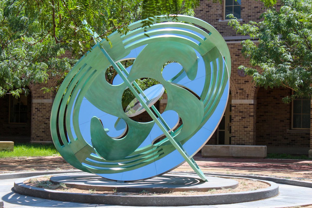 TTUSPublicArt's tweet photo. An astrolabe is a primitive navigational instrument designed to orient navigators to the stars. Owen Morrel’s 2014 piece “Astrolabe” is located on the Texas Tech University campus in the Experimental Sciences I courtyard. #arttrek #ttuspublicart https://t.co/Dyt1DwO4r0