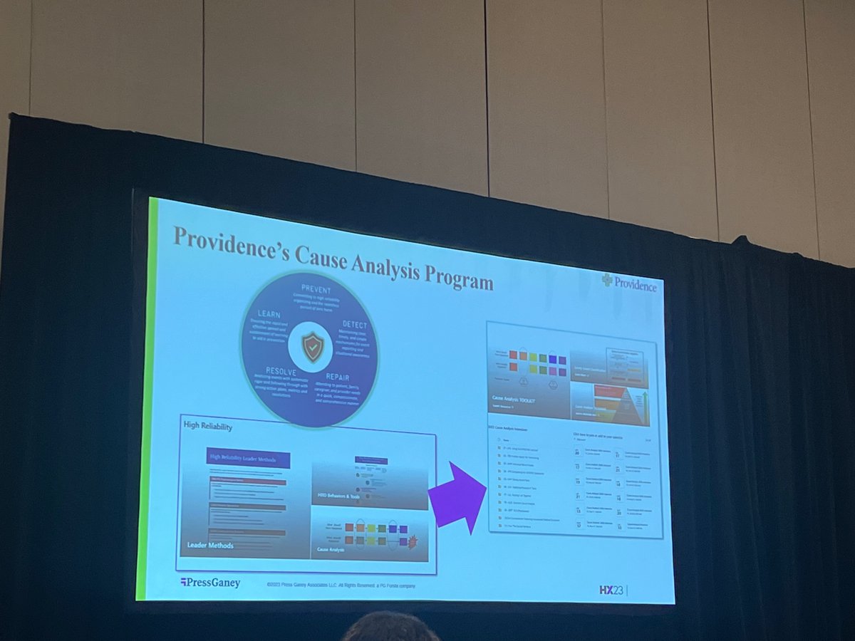Great presentation from Providence St. Joseph Hospital on robust cause analysis process! I am proud that <a href="/PressGaney/">Press Ganey</a> has partnered with this team to help create it.  #HX23

Really driving #safety learning and improvement!
