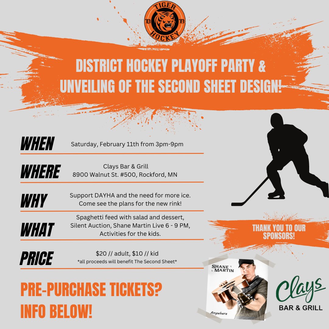 YOU'RE INVITED!

District hockey playoff party & unveiling of The Second Sheet design!

Pre-purchase your tickets by clicking here: …-youth-hockey-association.square.site

We hope to see you there!

#minnesota #minnesotalocal #mnlocal #minnesotahockey #stateofhockey #highschoolhockey