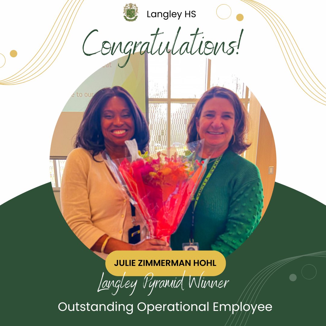 Congratulations to Julie Zimmerman Hohl, our amazing Family Liaison and the Langley Pyramid Outstanding Operational Employee! #ourfcps @fcpsregion1 @fcpsnews @langleyhs_PTSA