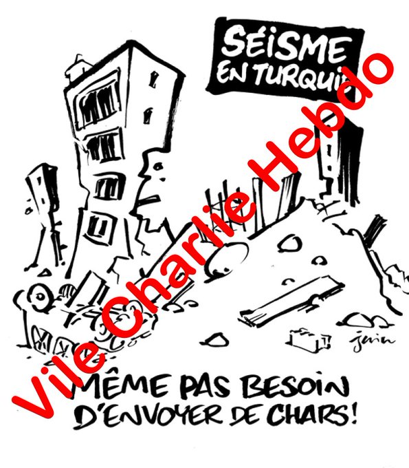 ercanharmanci's tweet photo. #wednesdaythought 
#WednesdayMotivation 
#TurkeyQuake 
#TurkeySyriaEarthquake 
#Turkey 
#StrongTurkey 
#WorldLeaderErdogan 
@Charlie_Hebdo_ 
@AP 
We break the CharlieHebdo ✏️. 
The wrecks of the tanks sent to destroy 🇹🇷 society in my country, if you want, draw them

#NoNewsNo https://t.co/z49FNwNdUZ