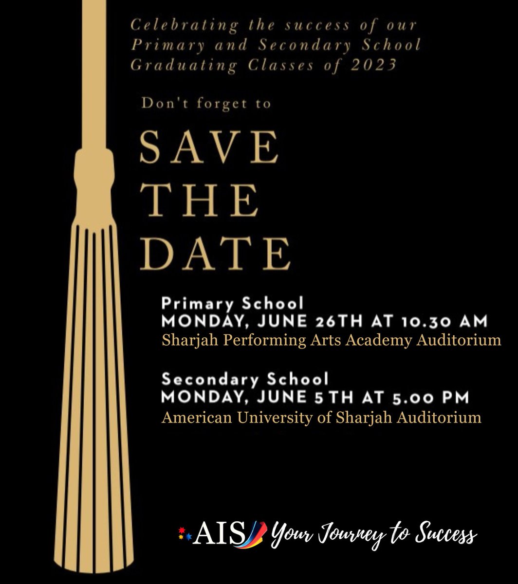 AIS_Grade6's tweet photo. Save the Date!🎓

#AISGrade6 #AISGrade12 #AISGraduation https://t.co/ZhXgJpYDM7