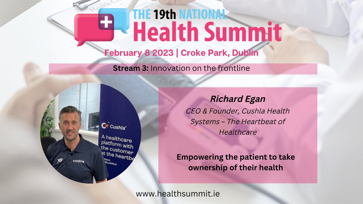 Health_Summits's tweet photo. Richard Egan, CEO &amp; Founder, @CushlaHealth – The Heartbeat of Healthcare, is the last innovator speaking on Stream 3 at #HealthSummit23

https://t.co/rqfbR0iCwQ https://t.co/g6S5mUbJHW