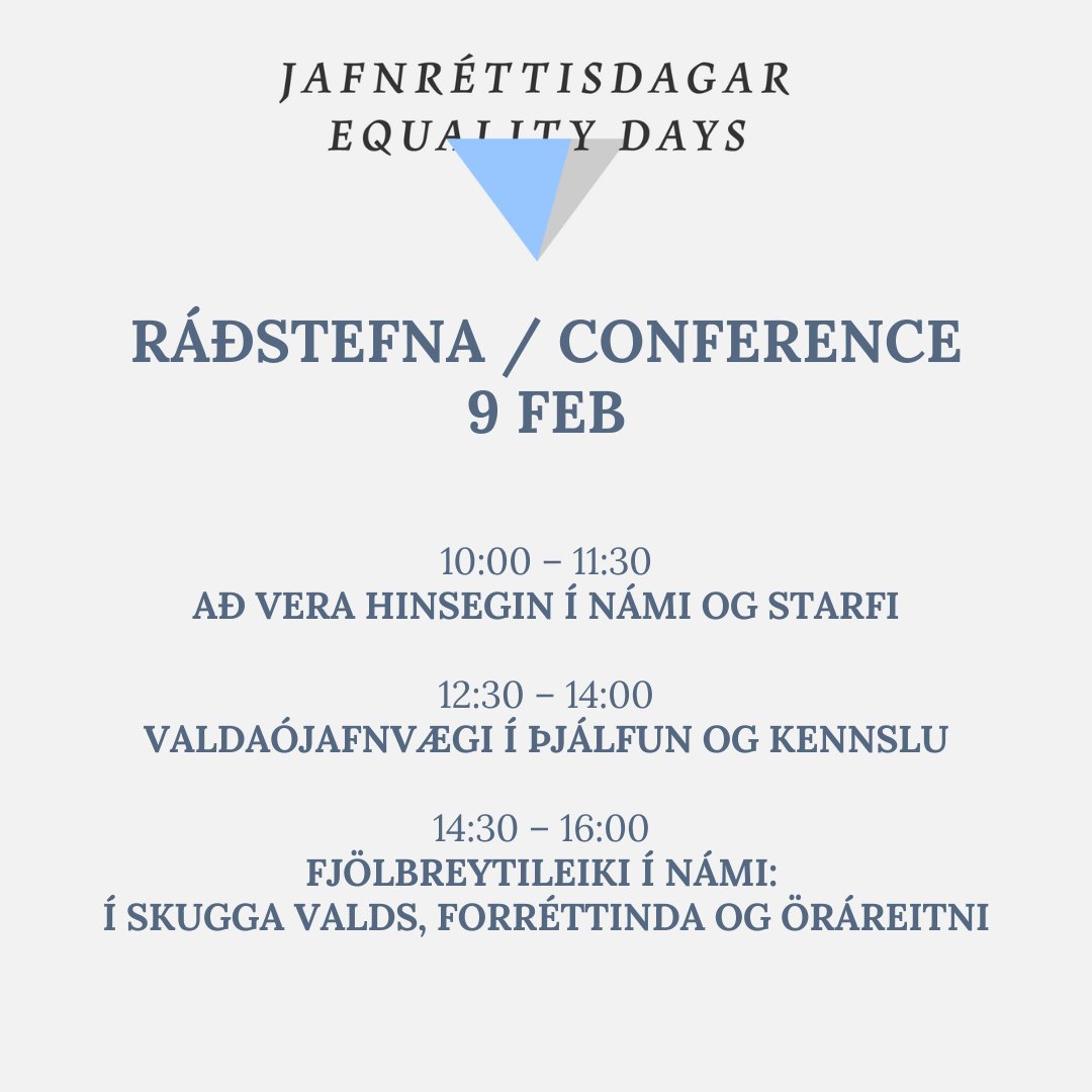 Ráðstefna Jafnréttisdaga er á morgun! Hún verður í Hátíðasal HA og Hátíðasal HÍ, en líka í streymi. Öll velkomin!