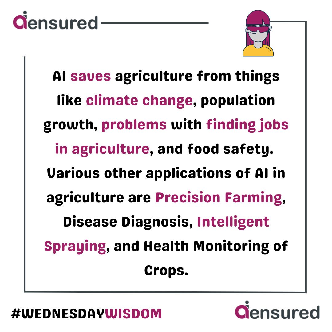 AiEnsured's tweet photo. The application of AI (artificial intelligence) in the field of agriculture has the potential to usher in a new era of increased efficacy, production, and sustainability. https://t.co/LgzoLrJ0Sk