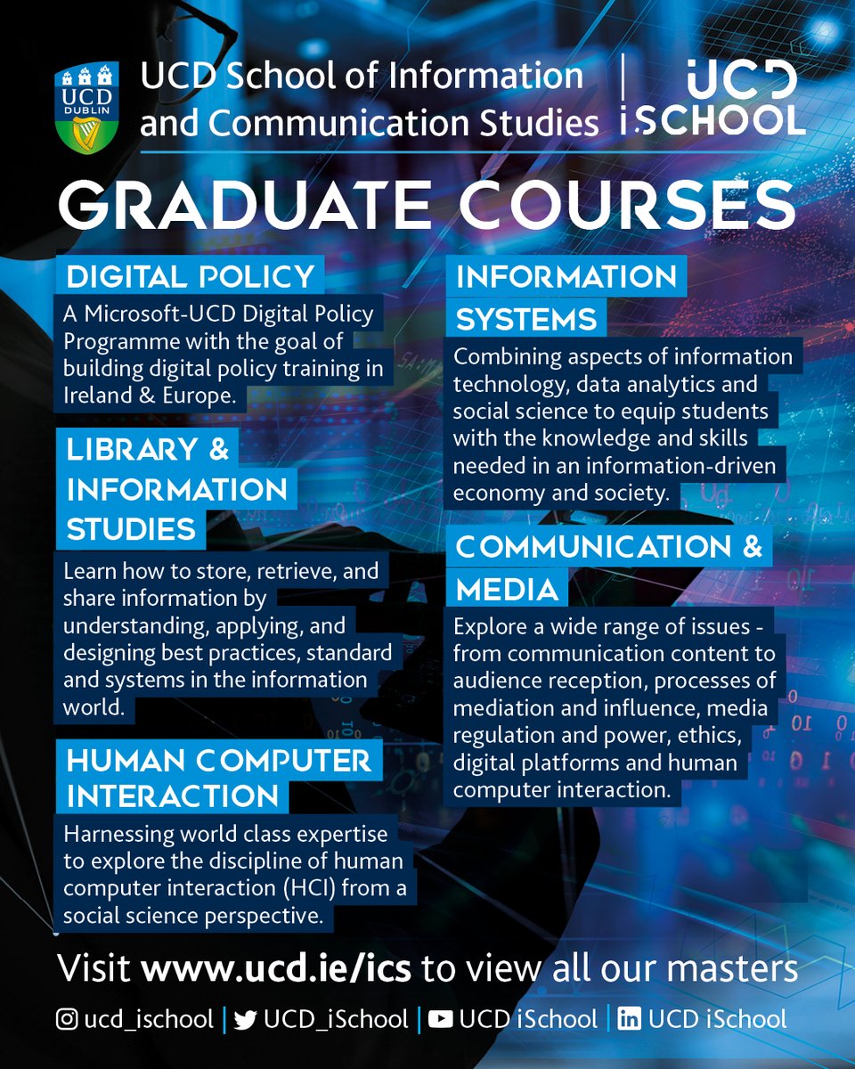 UCD_iSchool's tweet photo. 🎓UCD Postgraduate Open Day - visit our stand to find out more about our masters

ℹ️Discover #MSc, #PhD &amp; #GradDip full &amp; part-time options
🗓️Wed 15th Feb 🕒 3-7pm
▶️Register Now: https://t.co/RvAEdSVp6a

Study with us: https://t.co/cH6Bbp1UeD

#UCDpostgradOpenDay #UCD #masters https://t.co/GWqOk1Jpi7