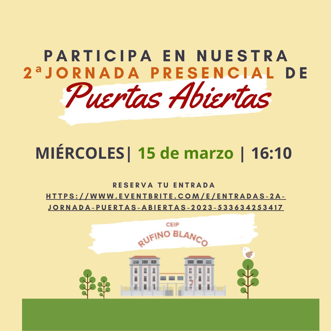 Y si no puedes asistir a la primera, te invitamos a nuestra segunda Jornada de Puertas Abiertas. ¡Os esperamos! #ceiprufinoblanco #jornadapuertasabiertas #colegiospublicos #chamberi