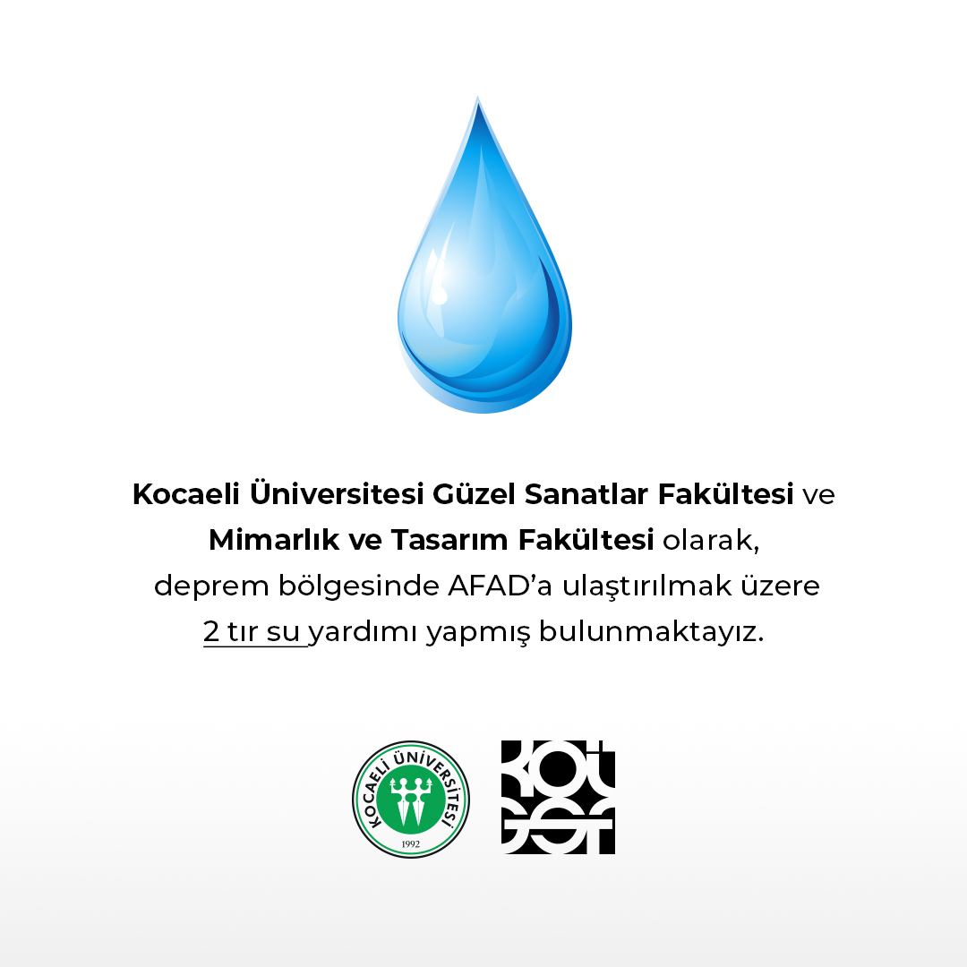 gsf_kou's tweet photo. Kocaeli Üniversitesi Güzel Sanatlar Fakültesi ve Mimarlık ve Tasarım Fakültesi olarak, deprem bölgesinde AFAD'a ulaştırılmak üzere 2 tır su yardımı yapmış bulunmaktayız. @kou92official @AFADBaskanlik https://t.co/cVYkL8d7oW