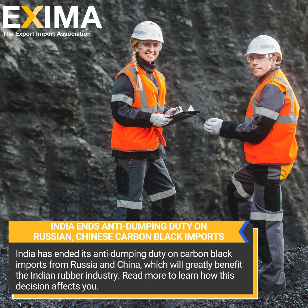 EXIMA_intl's tweet photo. India has ended its anti-dumping duty on carbon black imports from Russia and China, which will greatly benefit the Indian rubber industry. https://t.co/4xrN7gVNTu
.
.
.
.
#EXIMA #internationaltrade #globaltrade #globalshipping #worldtrade #carbon https://t.co/QWSBj1ekJV