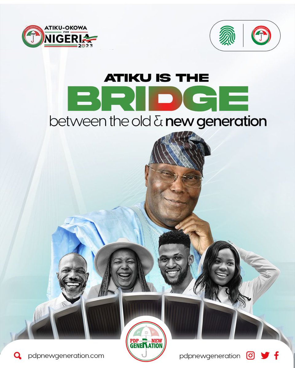 As a nation, we need to connect both generations and align founding principle that served long ago. Atiku Abubakar is the bridge to a better Nigeria, he is the bridge between the OLD and NEW GENERATION.

#RESETNigeria