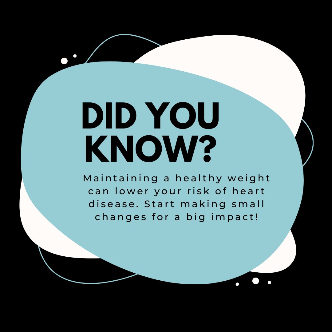 3rsCardioGC's tweet image. Did you know that maintaining a healthy weight can lower your risk of heart disease? Start making small changes for a big impact! #HeartMonth #HealthyWeight myaorticjourney.org