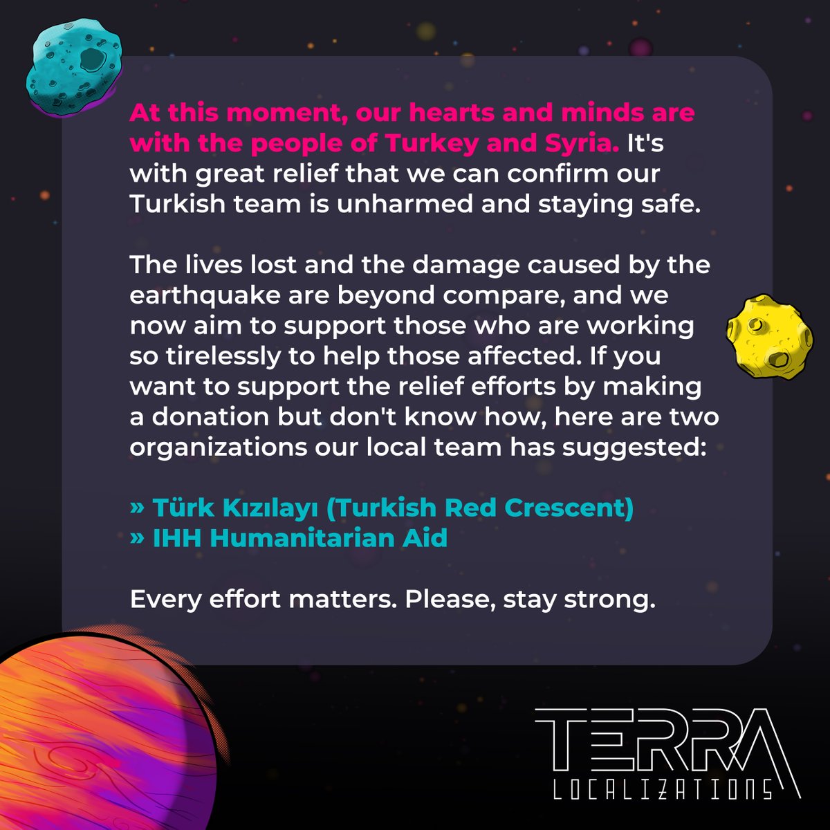 Terra_Loc's tweet photo. #WeStandWithTurkey #WeStandWithSyria
Useful links:
@Kizilay https://t.co/XY7btlPLRl
@IHHen https://t.co/lhPybFMqS1 https://t.co/OyCKL6zYUB