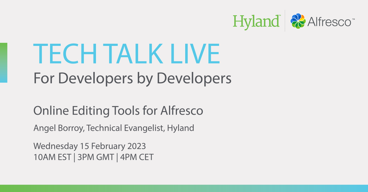 The first 🎙️ Tech Talk Live 🎙️ of 2023 is on the calendar! Join us next week to chat about online editing tools for #Alfresco. 

Register here ➡️ hub.alfresco.com/t5/news-announ…