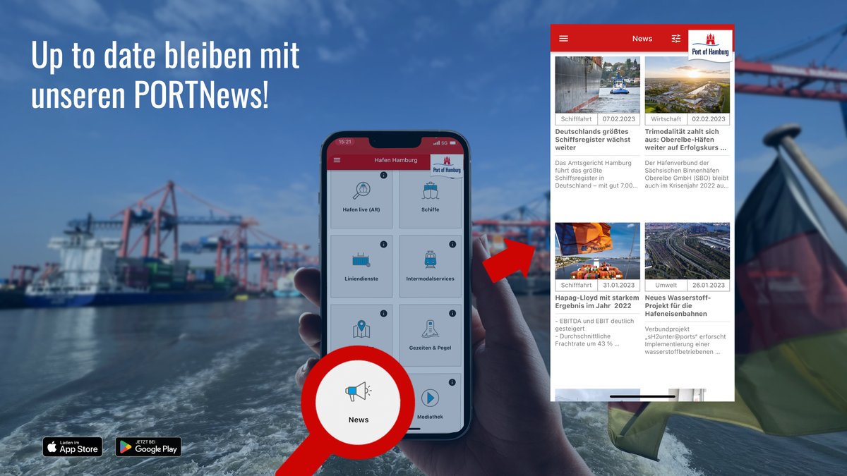 PortofHamburg's tweet photo. Eine #App - jede Menge Tools!
๐ข #PORTNews: Auch in der App findet Ihr immer die aktuellen Hafennews zum Nachlesen!
Port of Hamburg App jetzt im jeweiligen App Store downloaden: https://t.co/isJL9O3Dtp
#portofhamburg #hafenhamburg #portapp #hafenapp #news #nachrichten https://t.co/kqUTKdwg3Q