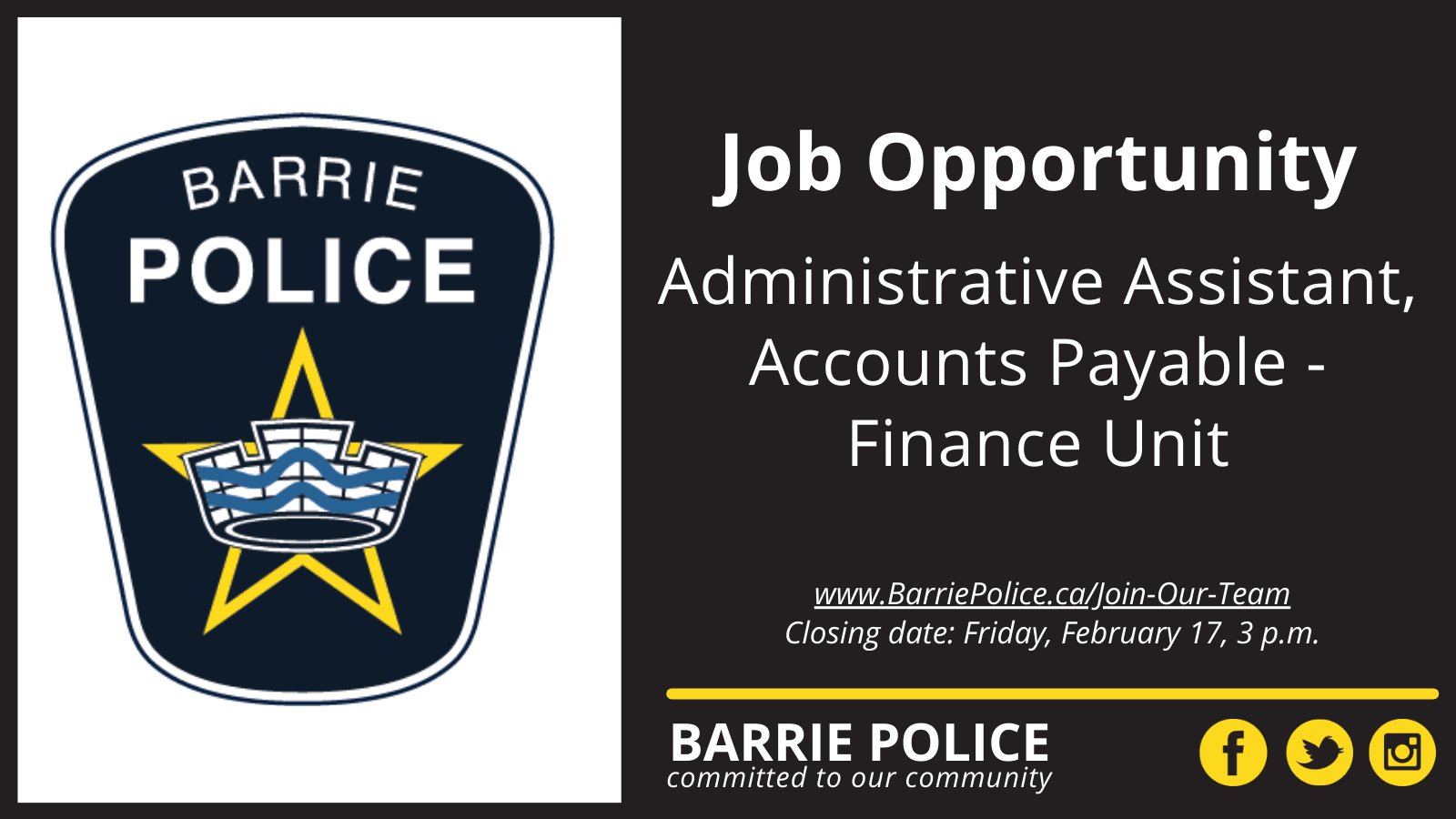 Barrie Police on Twitter "Job Opportunity Administrative Assistant
