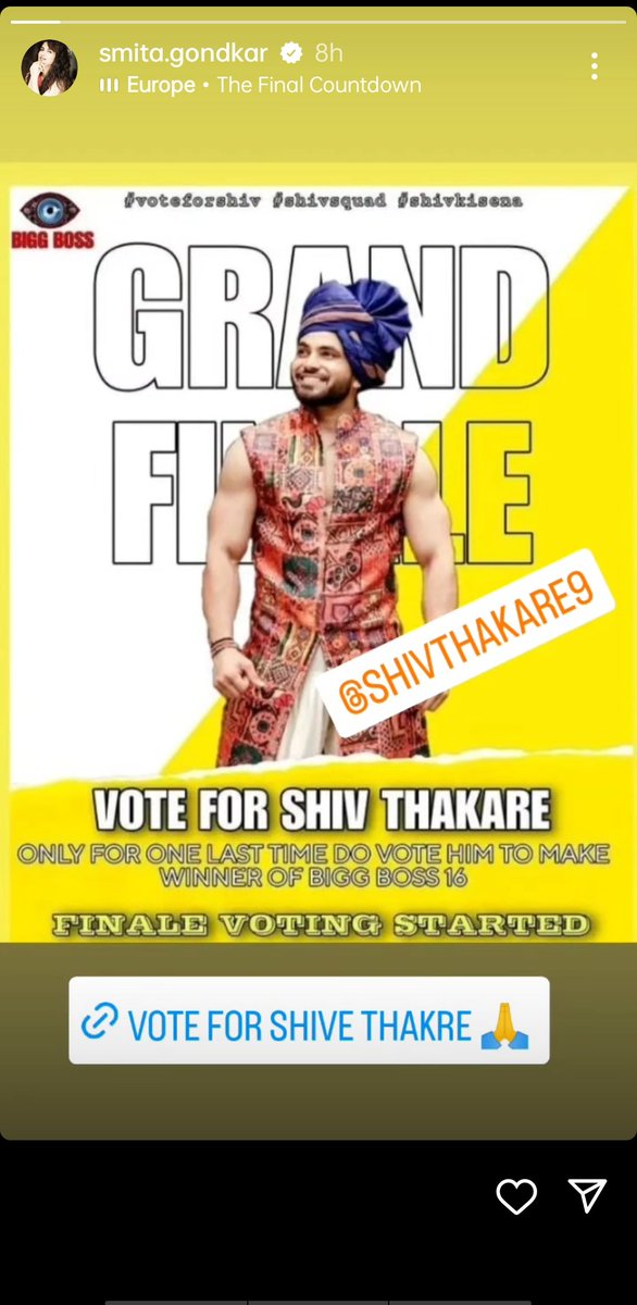 Every Single fan vote also matter
PLEASE VOTE 🗳️ @ShivThakare9

Don't stop keep voting whatever happens
VIJAYI BHAV -

MIGHTY WINNER SHIV

#HAQ_SE_MANDALI
@_Shiv_Ki_Sena  @ShivThakareFC
@BiggBoss @ColorsTV @EndemolShineIND @justvoot 
Thank you mam 🙏 @SmitaGondkar