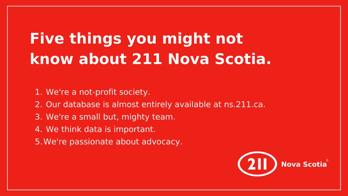 211 Nova Scotia was launched on February 11, 2013. To celebrate a decade of service, we're sharing some facts that you might not know about 211 Nova Scotia. 🎈 

<a href="/UWHalifax/">United Way Halifax</a> <a href="/UWCapeBreton/">United Way CB</a> <a href="/uwcolchester/">United Way of Colchester</a> <a href="/UWPictouCounty/">United Way of Pictou County</a> <a href="/nsgov/">Nova Scotia Gov.</a> <a href="/ns_servicens/">Service Nova Scotia</a>
 
#HelpStartsHere