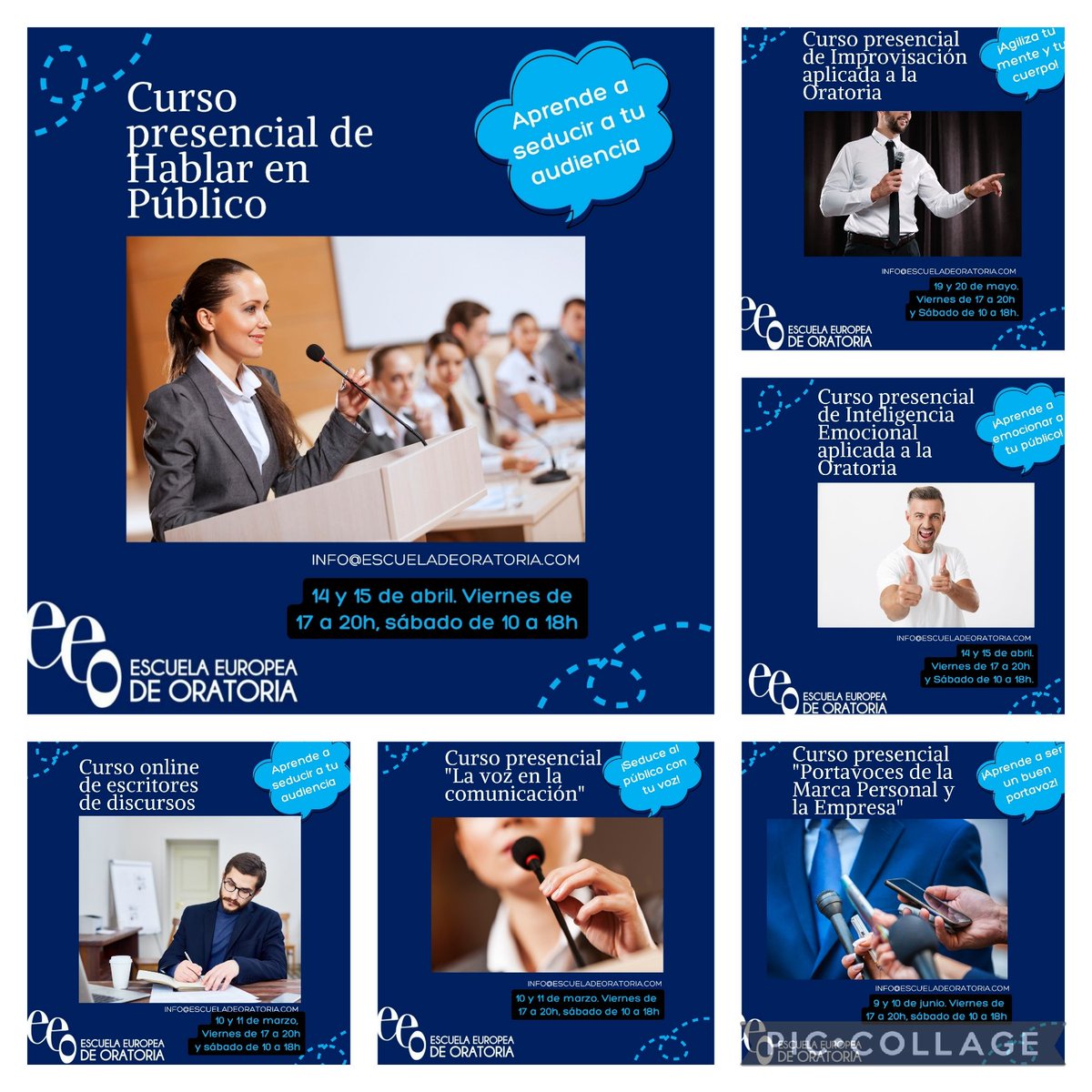 En la <a href="/EOratoria/">Escuela Europea de Oratoria</a> contamos con la oferta de cursos más amplia para #hablarenpublico bien. #Oratoria #portavoces #inteligenciaemocional #improvisacion #discursos info@escueladeoratoria.com