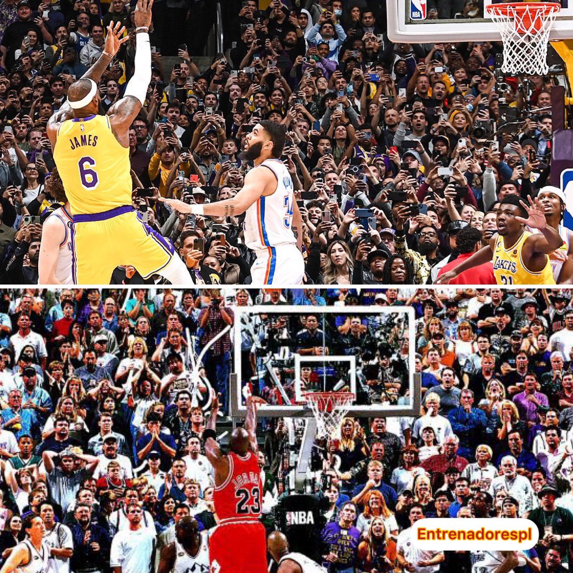 pablolopez111's tweet image. Jordan / LeBron 

…unos lo VIVIERON 😊
…otros lo GRABARON 🤳

La sociedad evoluciona, todo es evolución…

¿O no?

Unos, disfrutaron del momento…con la mirada fija en el momento histórico 

Otros, disfrutaron del momento…con la mirada en el móvil, para grabarlo para siempre