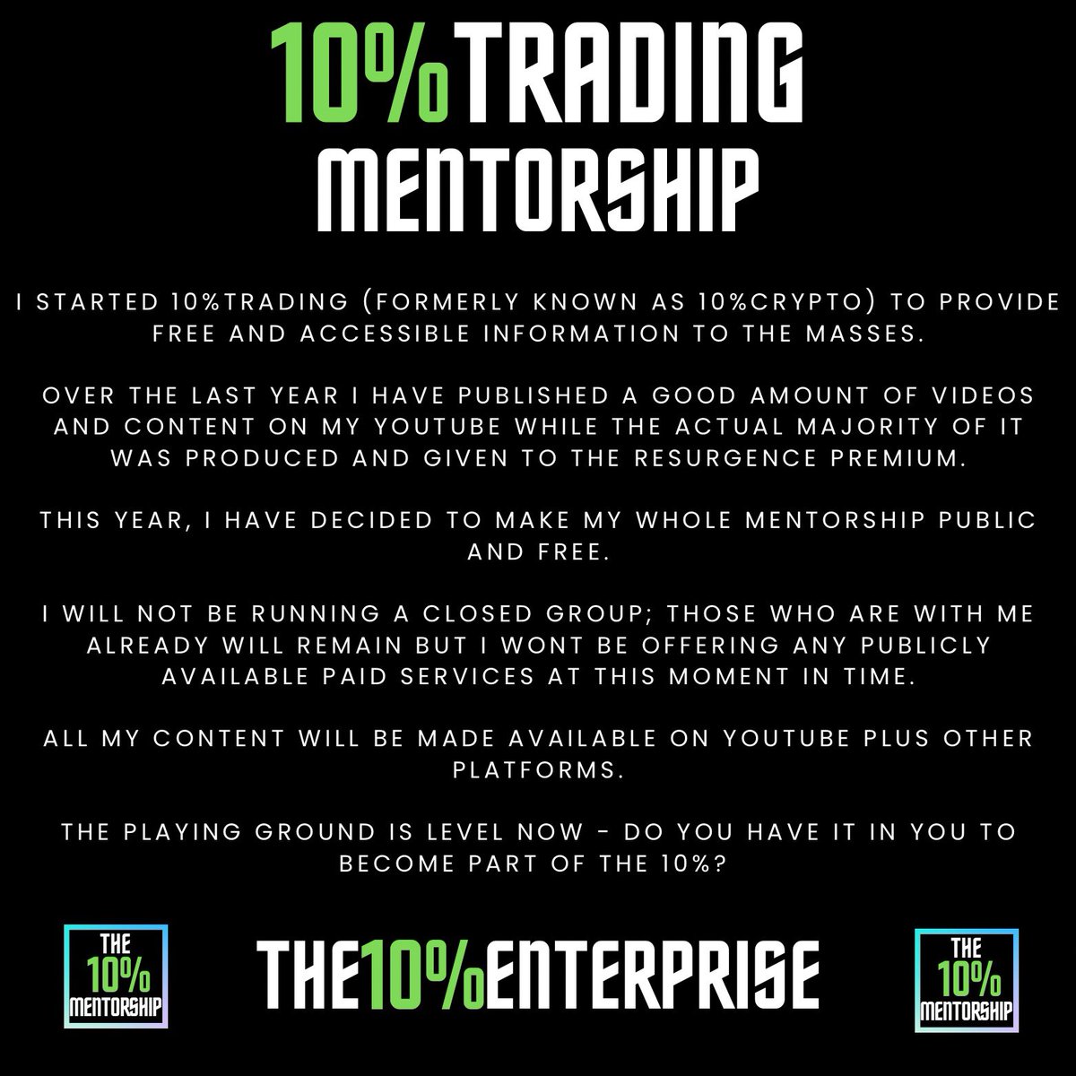 Dotz10Percent's tweet photo. The 10% Mentorship is live!🎉

RT &amp; Share - This is FREE Content! https://t.co/IPcrsBxV0l