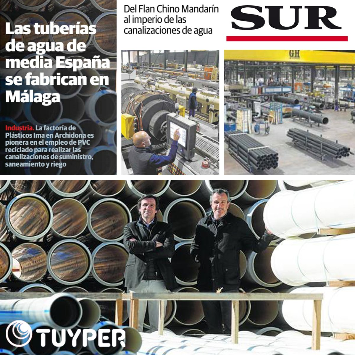 tuyper's tweet photo. 🇪🇸
📰Artículo especial del periódico Diario Sur sobre la factoría de @tuyper en Archidona, Málaga

https://t.co/hSbwH1E3lF

#diariosur #pvc #canalizaciones #tuyper https://t.co/sLL5tPc43P