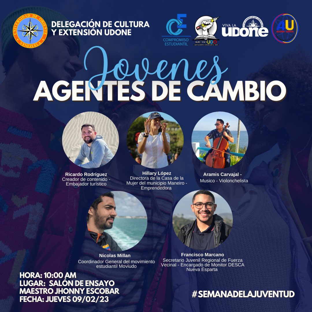 VivaLaUDONE's tweet photo. Jóvenes agentes de cambio💡

En el marco del día de la juventud, estaremos realizando diversas actividades para promover la participación de nuestros jóvenes estudiantes.

Contaremos con la participación de jóvenes destacados como: https://t.co/7TrSx7i5b0