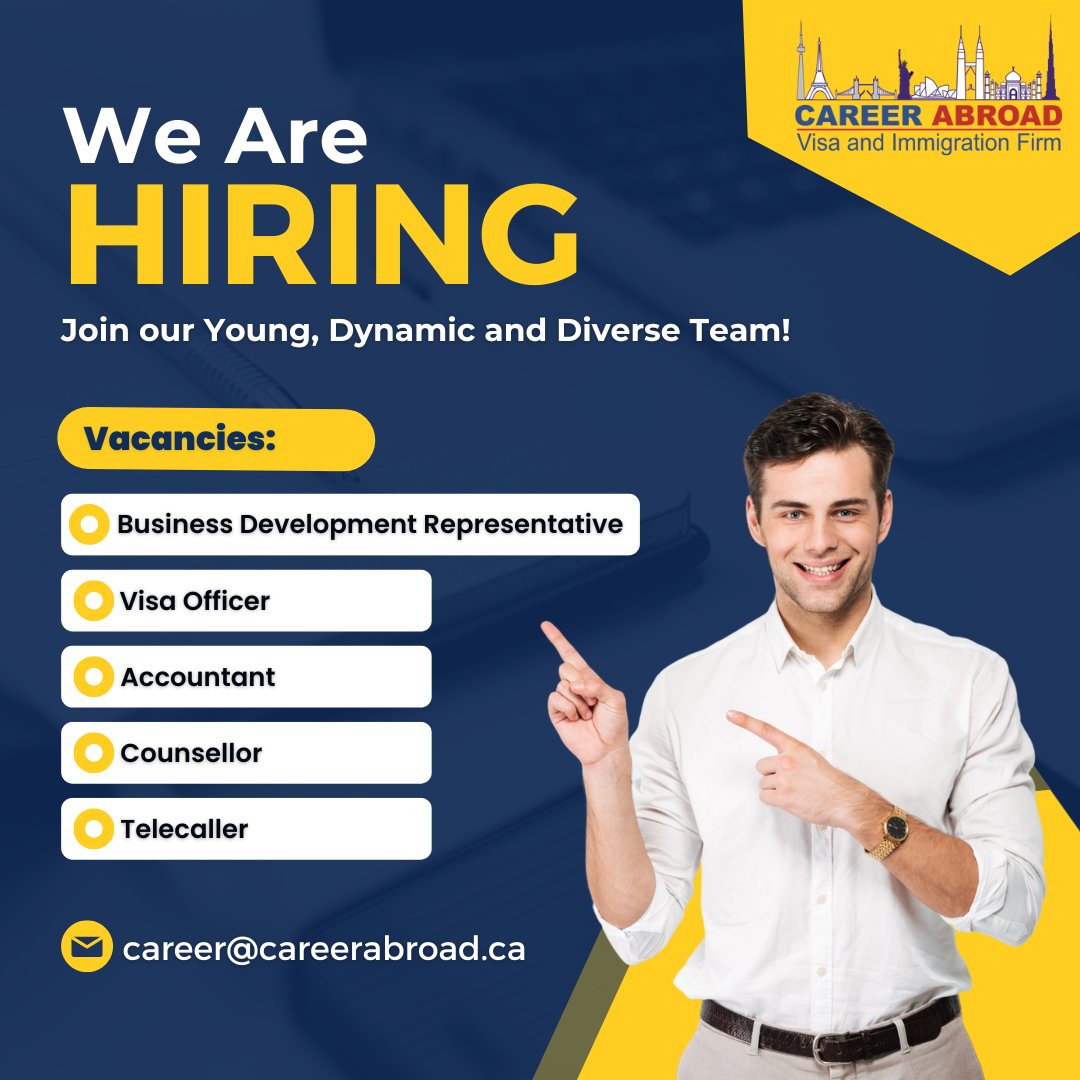 We are hiring!!

#hiring #vacancies #jobsinvadodara #vadodara #jobpostingsinvadodara #careerabroad #explorefeed #instagramtrending #wearecareerabroad