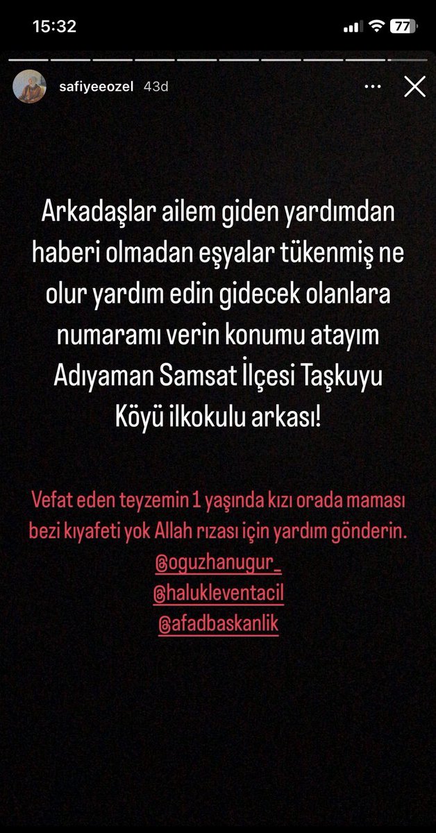 <a href="/safiyeozl/">safiyeozel</a> 
#ADIYAMANAFAD #AdiyamanYardimBekliyor #adiyamandeprem #AhbapDernegi #babalatv #acildeprem 

<a href="/OguzhanUgur/">Oğuzhan Uğur</a> <a href="/DepremDairesi/">AFAD Deprem</a> <a href="/haluklevent/">Haluk Levent ( Ahbap Ekibi )</a> <a href="/ProfDemirtas/">Özgür Demirtaş</a> <a href="/bahcesehir_k12/">Bahçeşehir Koleji</a> <a href="/UmkeIzmir/">İzmir Umke</a> <a href="/umkeistanbul/">İstanbul UMKE</a> <a href="/gonulluist/">İstanbul Gönüllüleri</a> <a href="/TOGVakfi/">Toplum Gönüllüleri Vakfı</a> <a href="/AdiyamanBelTR/">Adıyaman Belediyesi</a>