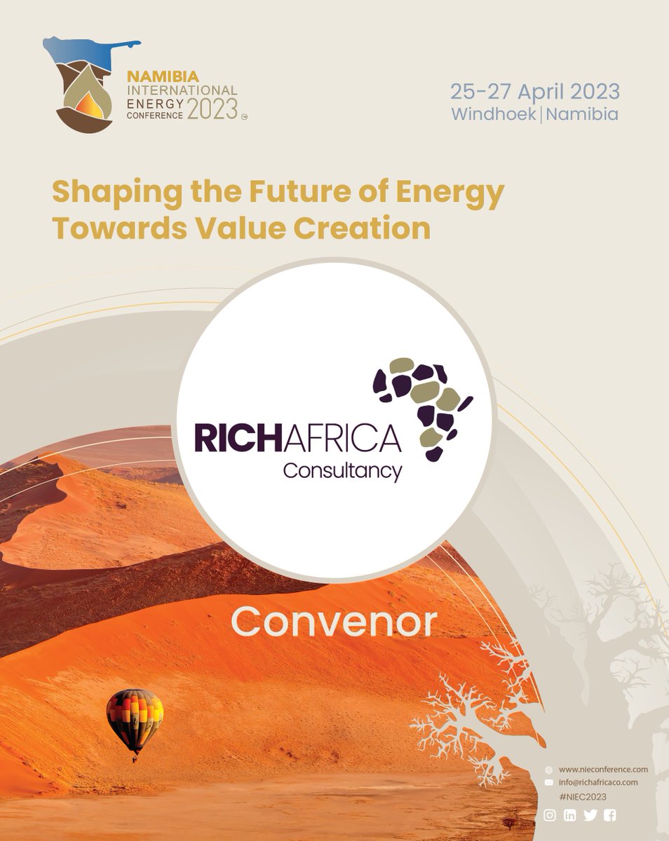 1/2 Excited to announce that RichAfrica Consultancy will once again convene the 5th Namibia International Energy Conference! Since 2012, we have been at the forefront of bringing together experts...
#EnergyForEconomicGrowth  #SustainableEnergySolutions
#SustainableImpact