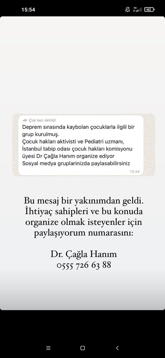 4tesfayye's tweet photo. ‼️‼️‼️ DEPREM SİRASİNDA KAYBOLAN COCUKLARLA İLGİLİ BİR GRUP KURULMUS İLETİSİM 
DR. CAGLA HANIM 055 726 63 88 https://t.co/HH1u5IAbaR
