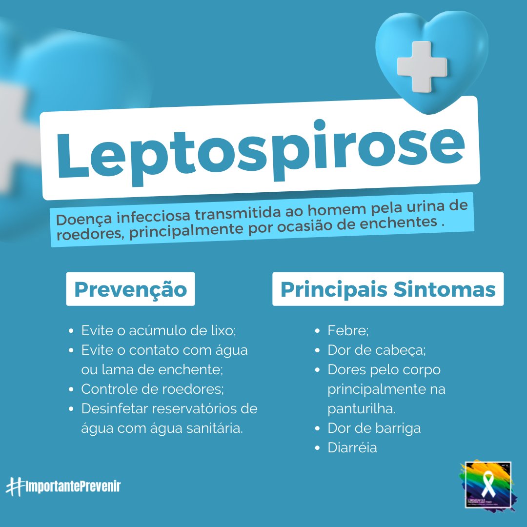 importanteprev's tweet photo. Com o aumento das chuvas e o transbordamento de rios e esgotos, cresce o número de casos de leptospirose - doença transmitida por meio da urina contaminada de ratos. Para se prevenir, é importante higienizar os ambientes, comidas e o corpo, que tiveram contato com a água. https://t.co/YewTbskVLt