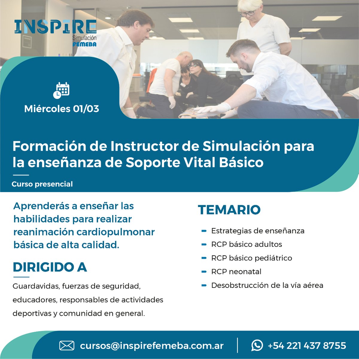¡Inscripciones abiertas! Comenza el año formandote como Intstructor y ayuda a salvar vidas
🤩 Solicitá tu descuento por PREVENTA VERANO - válido hasta el 20 de febrero -

¿Querés saber más? Visita inspirefemeba.com.ar/event/formacio…

#RCP #instructorrcp #simulacionrcp