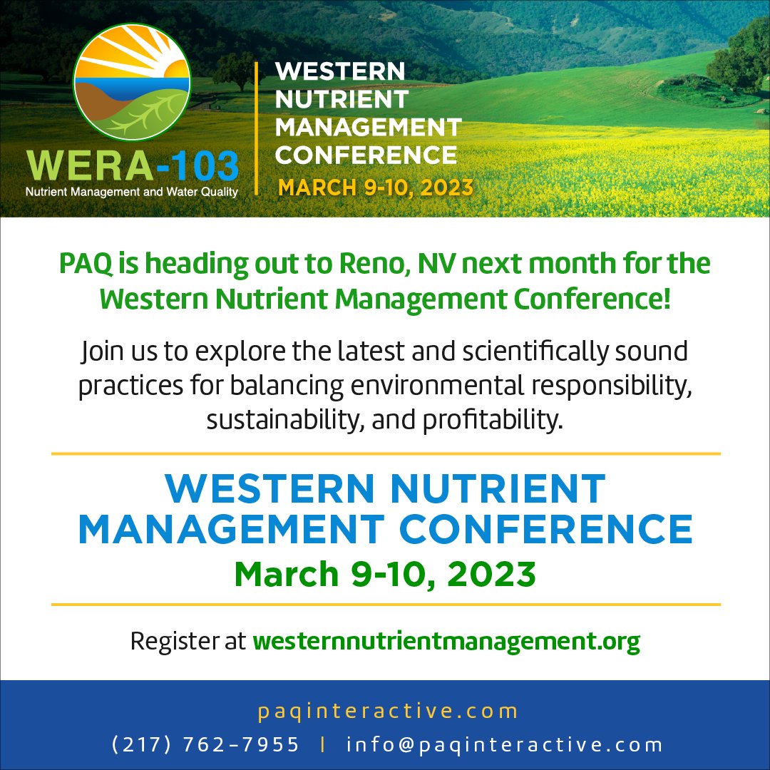 paqinteractive's tweet photo. We're heading to Reno for the WNMC next month! PAQ is pleased to return as their Conference Manager. This role includes managing the website, on-site registration, and in-room AV. 
https://t.co/NGZ7OOORMC 
#paqinteractive #nutrientmanagement #agconference #agscience #precisionag https://t.co/kbmtL2K4bF