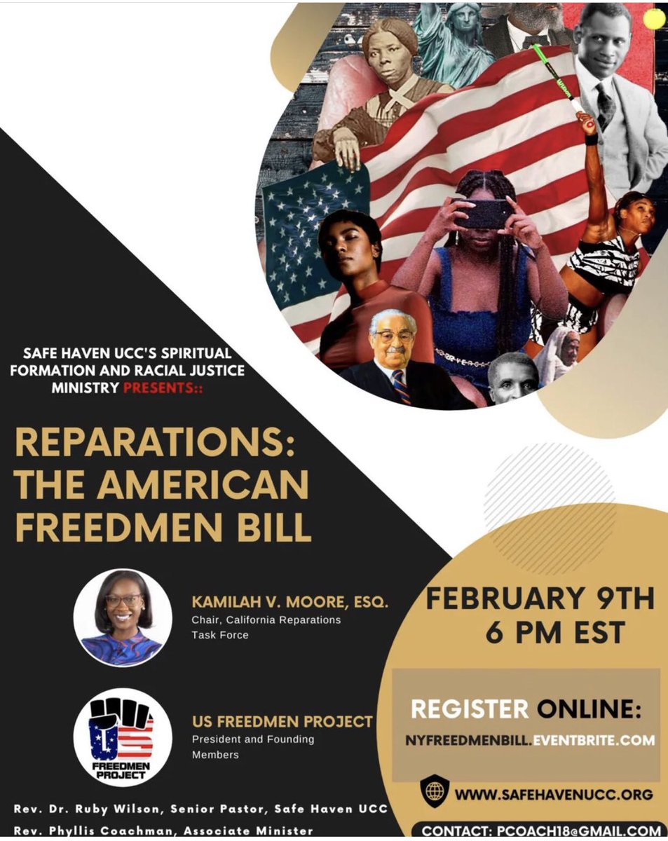 MACONSUMERS's tweet photo. We’re excited to see @KamilahVMoore @USFreedmenproj present the Reparations for American Freedmen bill and hope you can join to learn this Thurs Feb 9 6pm EST. Register: https://t.co/z7oRnvDUcR

#NYReparations 
#CaliforniaReparations #Reparations #AmericanFreedmen #repair #mapoli https://t.co/UeiTgLkTZw