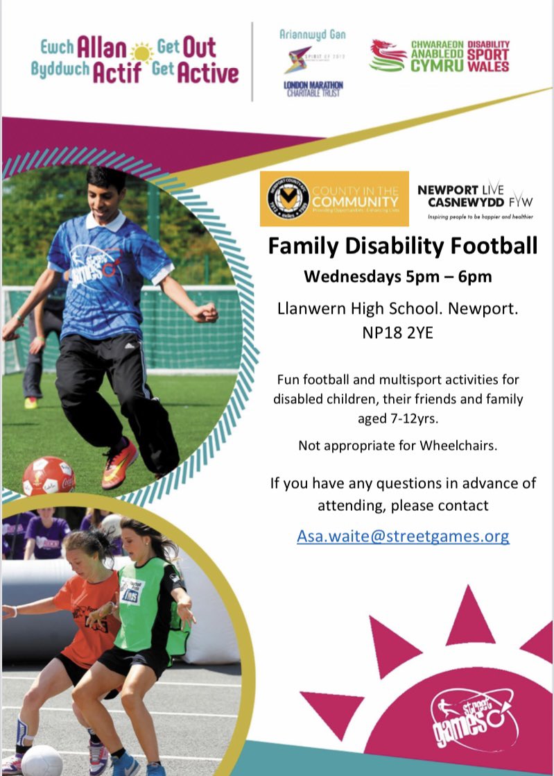 Want to get/keep active?🤷‍♂️ 🏃‍♂️ 

Then why not attend our Family Disability Football Sessions😁⚽️

For any information message us or email Cori: cori.busuttil@countyinthecommunity.co.uk