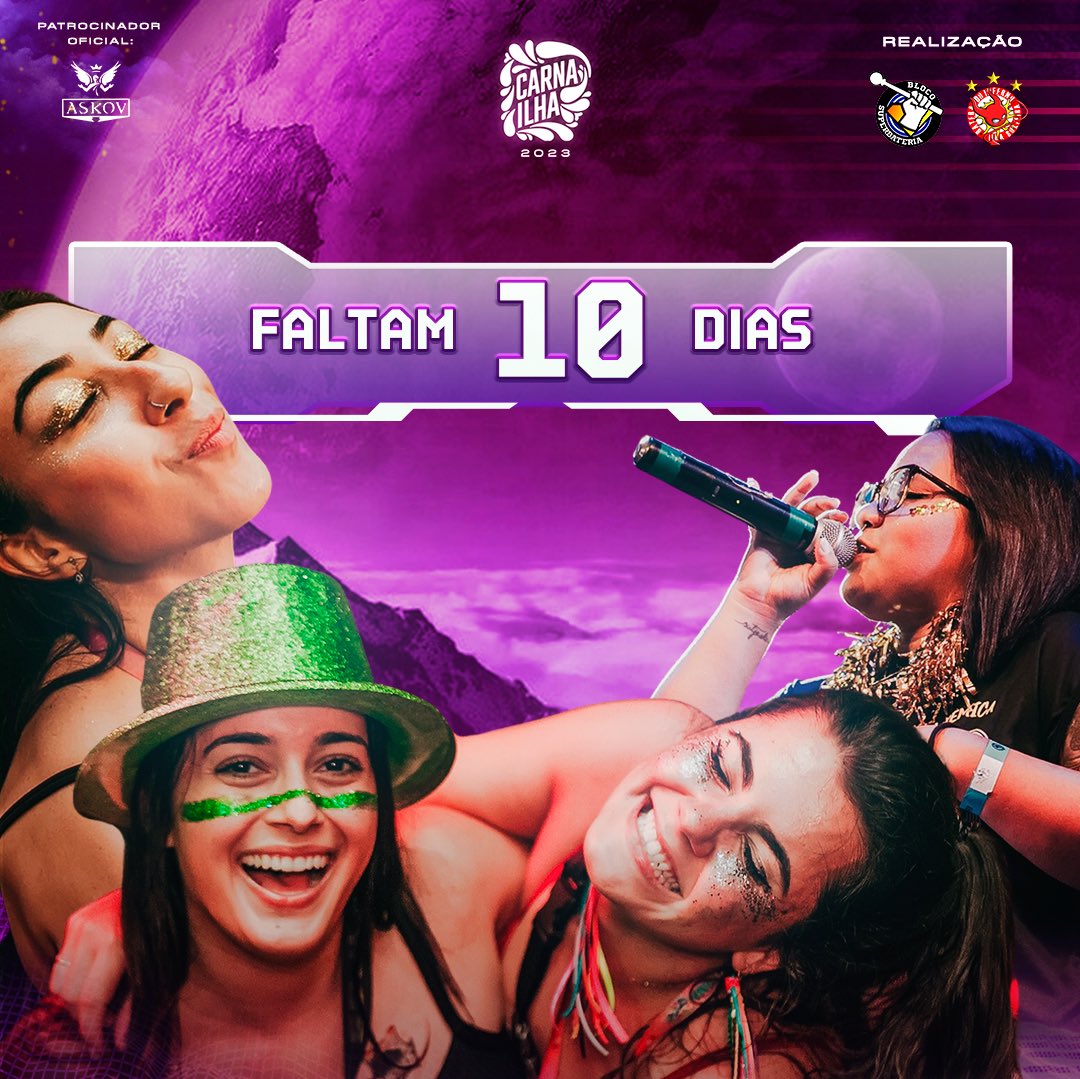 carnabrilha's tweet photo. 🎉 CONTAGEM REGRESSIVA 🎉

A espera está chegando ao fim, foram meses de espera! Faltam apenas 10 dias para vivermos a melhor experiência, no melhor Carnaval de Ilha Solteira 

🛒 Garanta agora seu pacote pelo site ou app Blacktag!

#carnailha #ilhasolteira #carnaval2023 https://t.co/exwoFKaB4Q