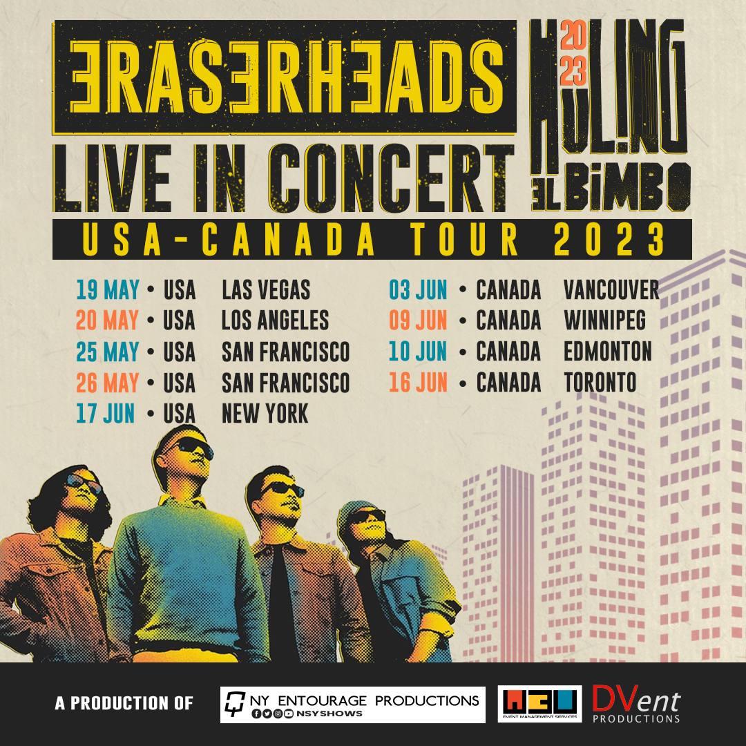 HEBConcert's tweet photo. North America and Canada, we will see you all soon! 
#Eraserheads2023 #EraserheadsWorldTour #HulingElBimbo2023 https://t.co/RmF5JlcB2e