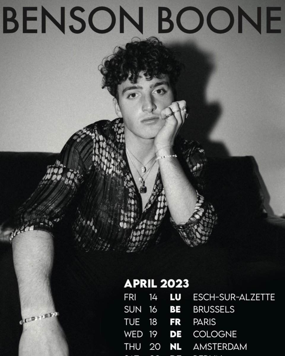 Benson Boone acaba de anunciar em seu Instagram, que irá fazer uma turnê pela EUROPA em Abril!