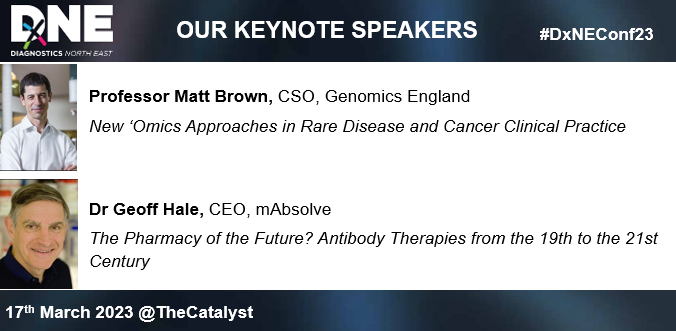 DiagnosticsNE's tweet photo. Have you registered yet? Join us on 17th March @TheCatalystUK for our annual conference, featuring our keynote speakers, Professor Matt Brown, CSO @GenomicsEngland, and Dr Geoff Hale, CEO at #mAbsolve. We can't wait to see you! #DxNEConf23
https://t.co/F5PlBfta3s https://t.co/U8KoeQK23b