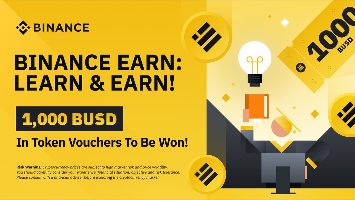 Binance Africa (@binanceafrica) on Twitter photo ⏰It's Quiz O' Clock⏰
Let's test your knowledge on #Binance Earn.
Stand a chance to share 1000 #BUSD prize vouchers 👉 100 lucky winners!💰
🔸Retweet & Follow <a href="/BinanceAfrica/">Binance Africa</a>
🔸Tag 3 friends to join the fun with #BinanceEarn4Me
🔸Participate in Quiz ➡️ forms.gle/FdAeZpsvzSVZ7f… ⏰It's Quiz O' Clock⏰
Let's test your knowledge on #Binance Earn.
Stand a chance to share 1000 #BUSD prize vouchers 👉 100 lucky winners!💰
🔸Retweet & Follow <a href="/BinanceAfrica/">Binance Africa</a>
🔸Tag 3 friends to join the fun with #BinanceEarn4Me
🔸Participate in Quiz ➡️ forms.gle/FdAeZpsvzSVZ7f…