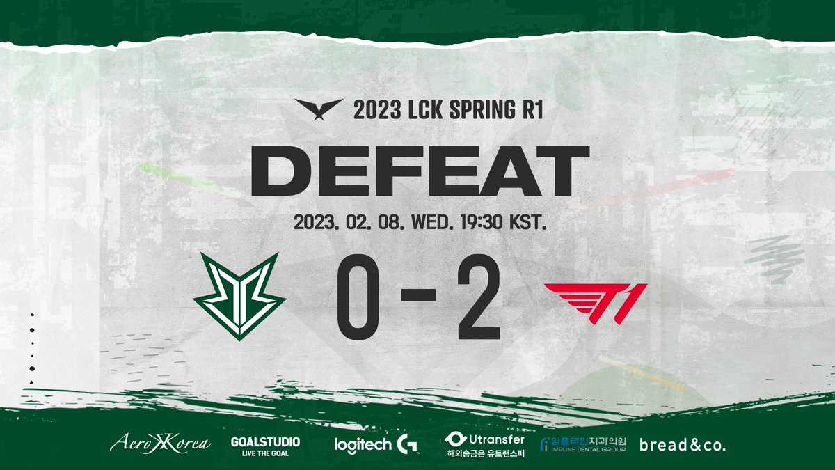 Brionesports's tweet photo. [2023 #LCK SPRING R1 vs T1]

오늘 경기 승리하지 못했지만
1라운드 남은 경기, 잘 대비하여 브리온답게 돌아오겠습니다.

We were hard to secure victory in today's match.
We'll prepare well for the next match and come back like a BRION.

#BRION #ONETEAMBEBOLD #GOBRO https://t.co/7Zztig1CI7