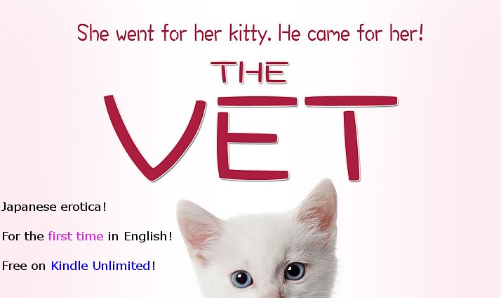 MillisBrent's tweet photo. Here kitty, kitty.
#Japanese #erotica
"The Vet"
https://t.co/kFtoS0BZsu
#books #fiction #reading #Japan
#AuthorizedTranslation https://t.co/w62MkHhDIU